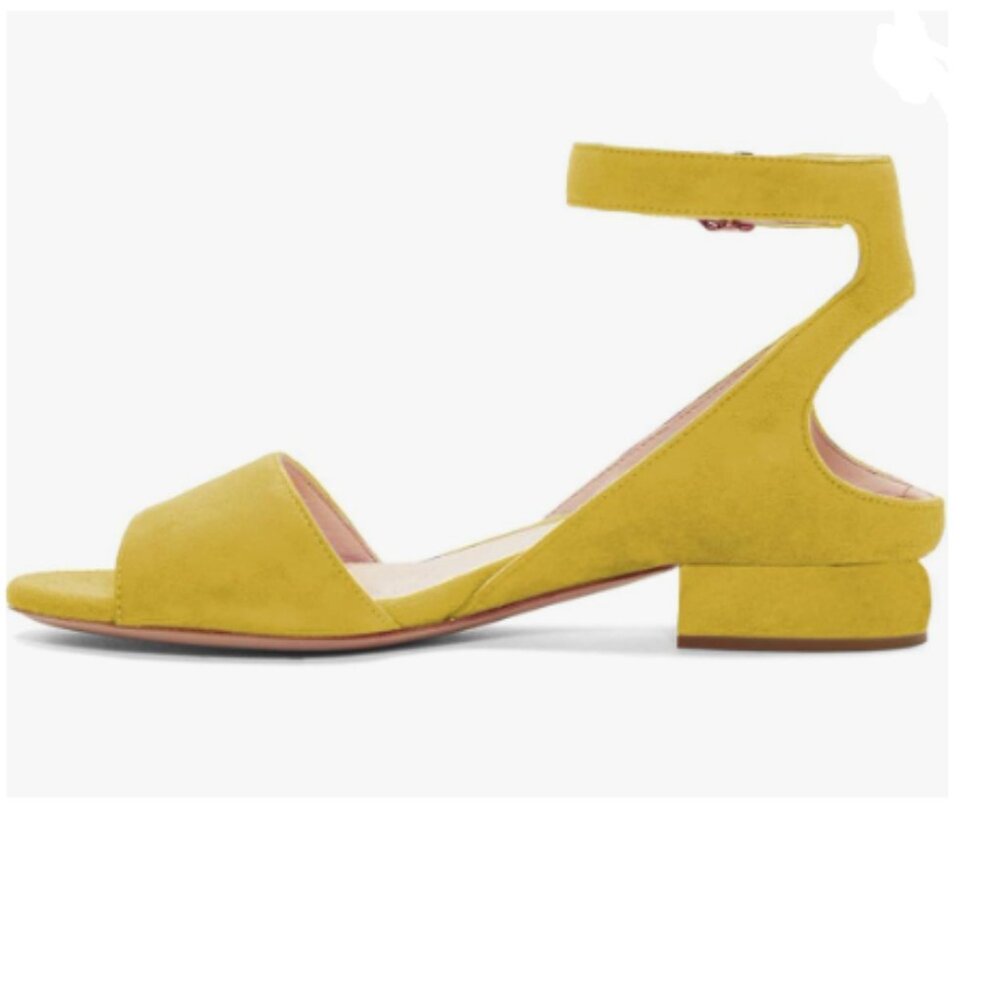 XYD Yellow Strappy Low Heel Sandals Open Toe Ankle Strap Comfy Daily Dressy Shoe
